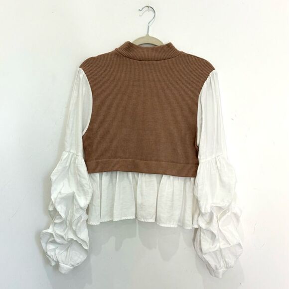 NEW Anthropologie Ruffled Layered Mock Neck Top Sweater - Picture 8 of 10